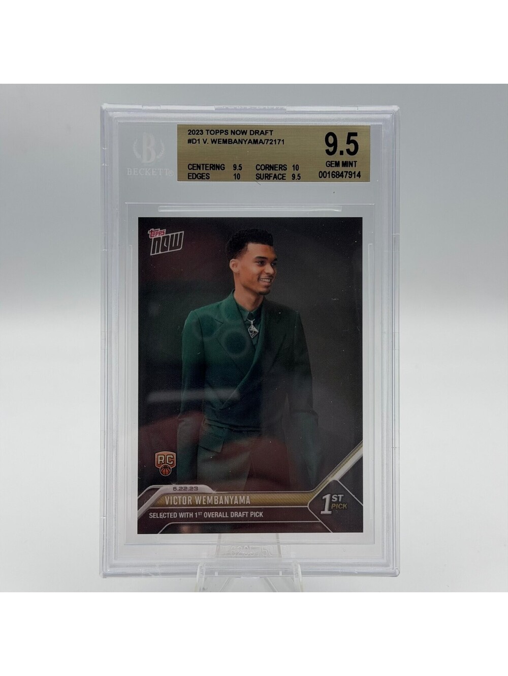 Victor Wembanyama 2023 Topps NOW Draft Topps RC 1st Pick BGS 9.5 D1